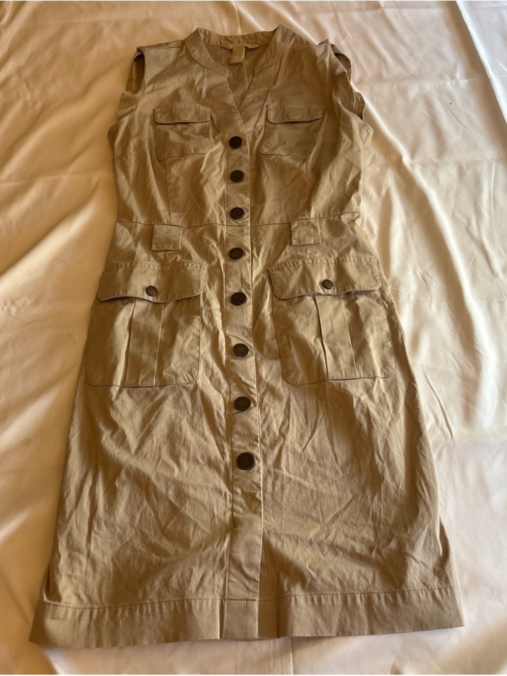 Banana Republic Tan Sleeveless Utility Jacket Dress